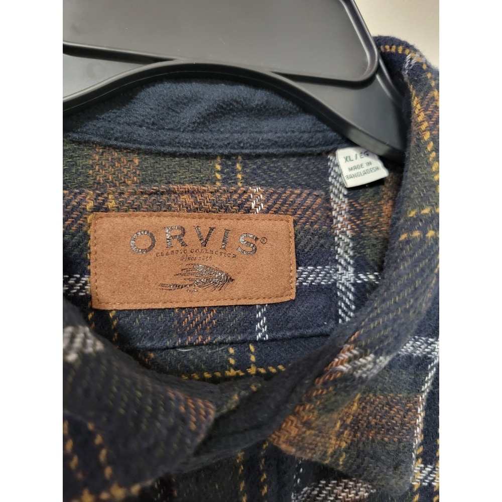 Orvis Classic Plaid Heavyweight Flannel Shacket Shirt XL Blue Green Brown Cotton - Picture 5 of 10